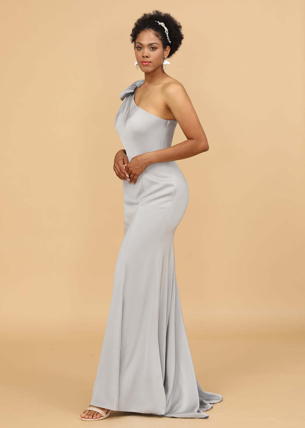 One Shoulder Mermaid Satin Bridesmaid Dress