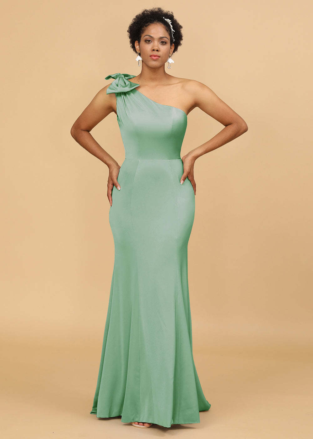 One Shoulder Mermaid Satin Bridesmaid Dress