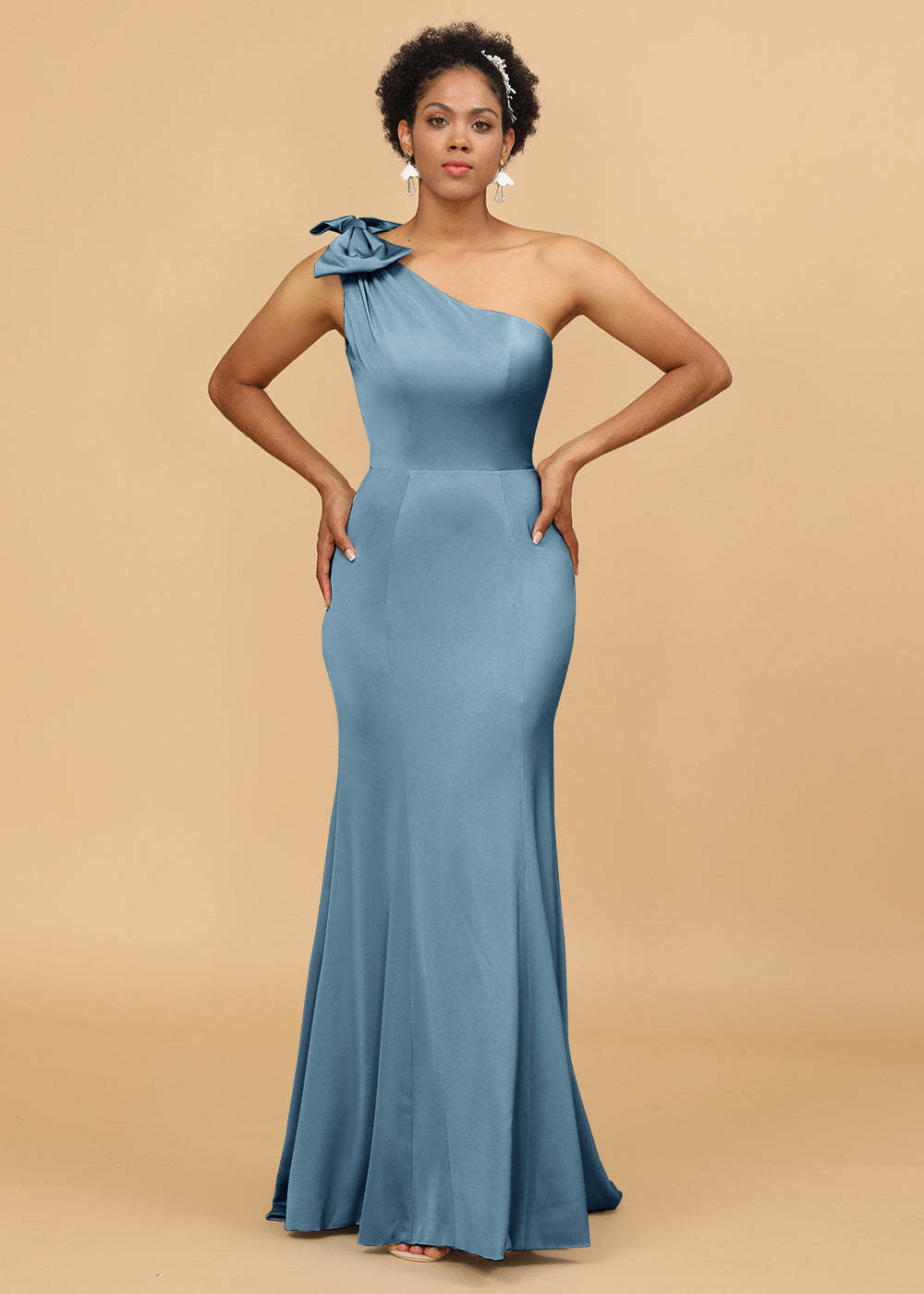 One Shoulder Mermaid Satin Bridesmaid Dress