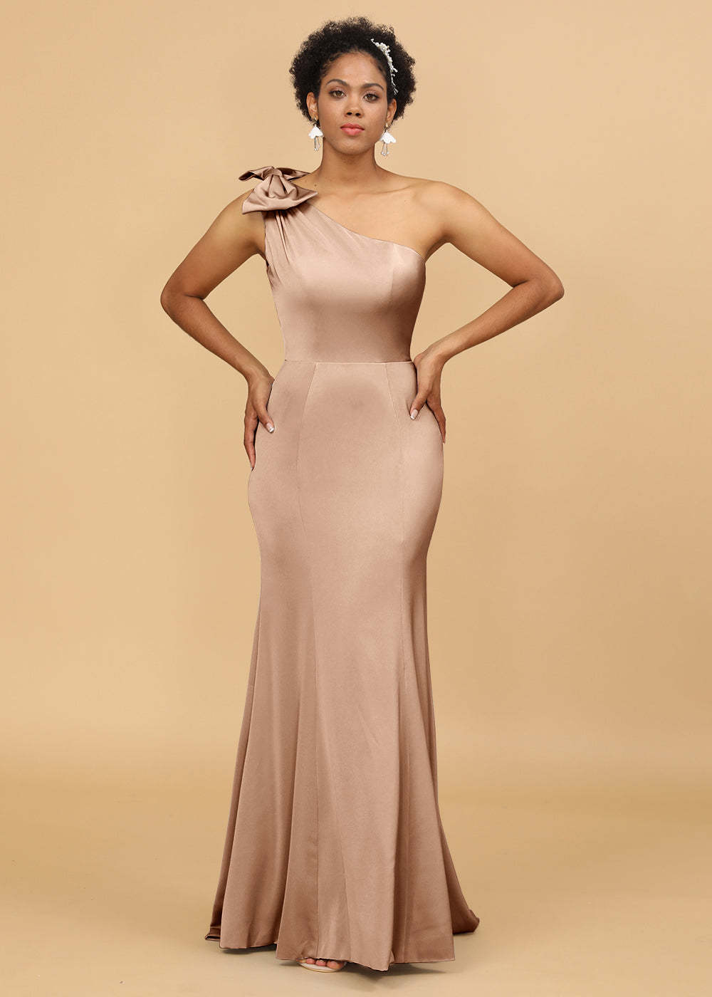One Shoulder Mermaid Satin Bridesmaid Dress