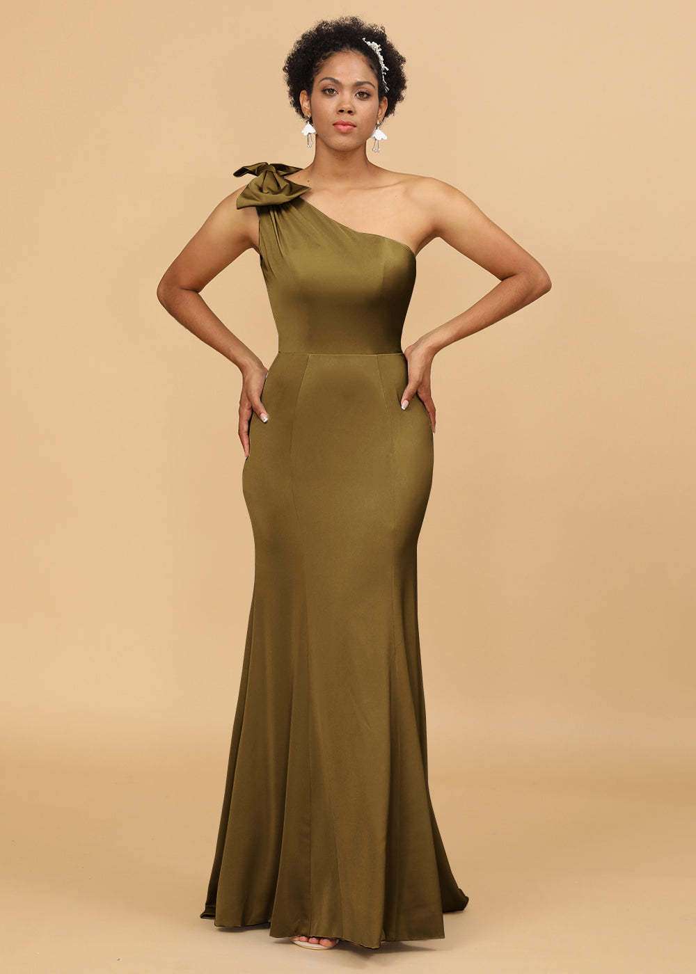 One Shoulder Mermaid Satin Bridesmaid Dress