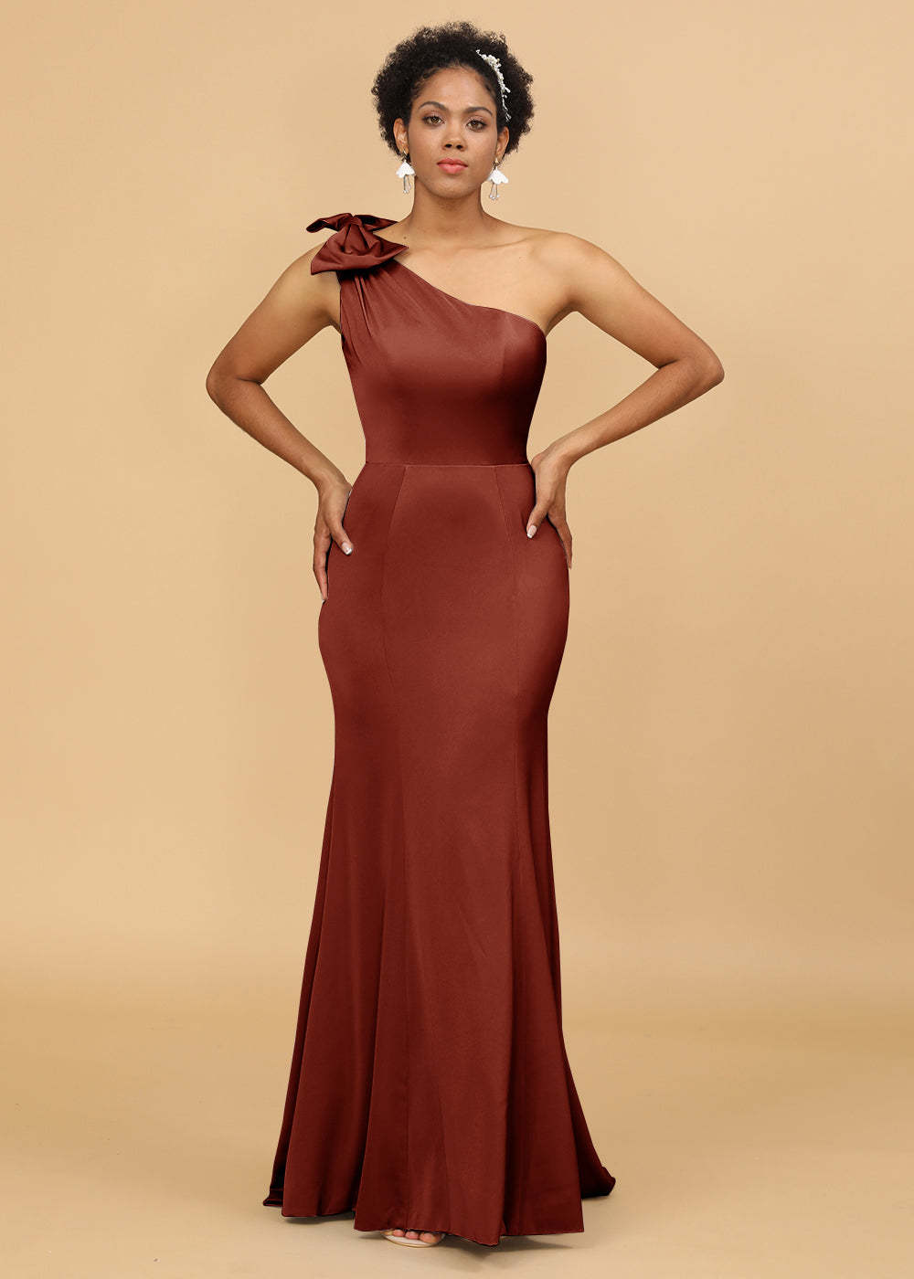 One Shoulder Mermaid Satin Bridesmaid Dress