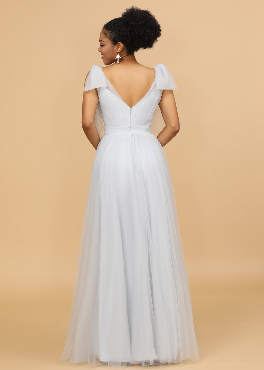 A-line V-neck Tulle Bridesmaid Dress