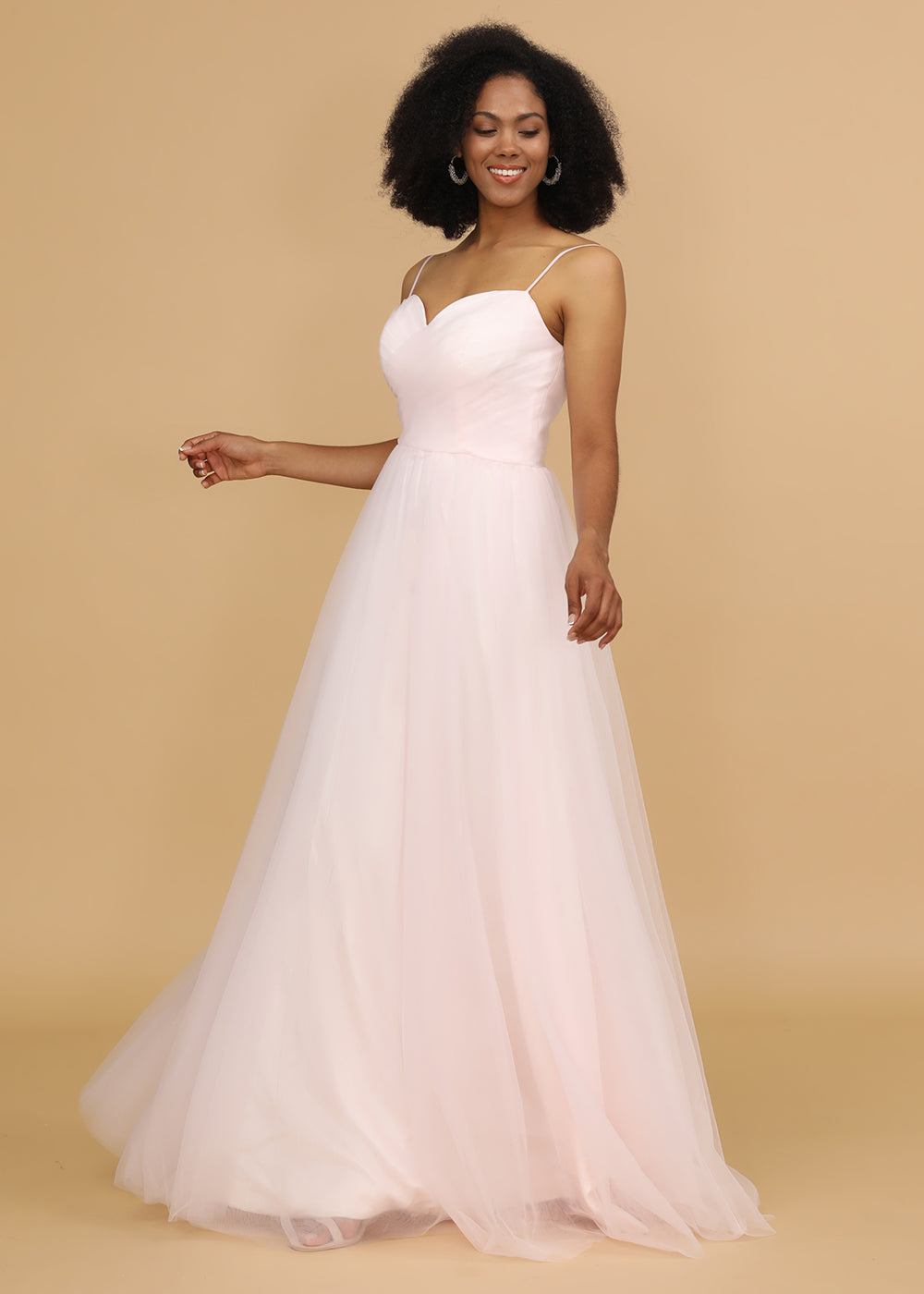 A-line Tulle Spaghetti Strap Bridesmaid Dress