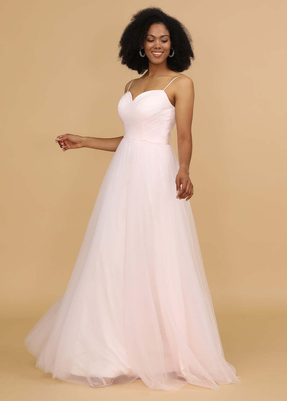 A-line Tulle Spaghetti Strap Bridesmaid Dress