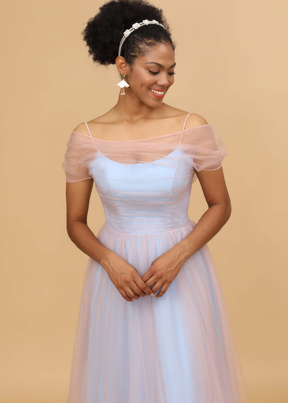 Long Tulle Scoop Neck Bridesmaid Dress