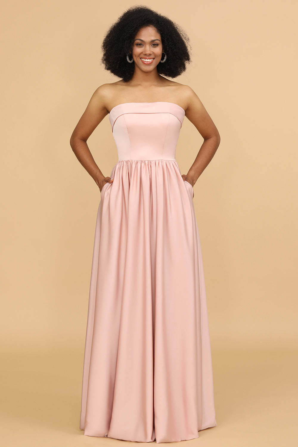 A-line Strapless Sraight Neck Maxi Bridesmaid Dress