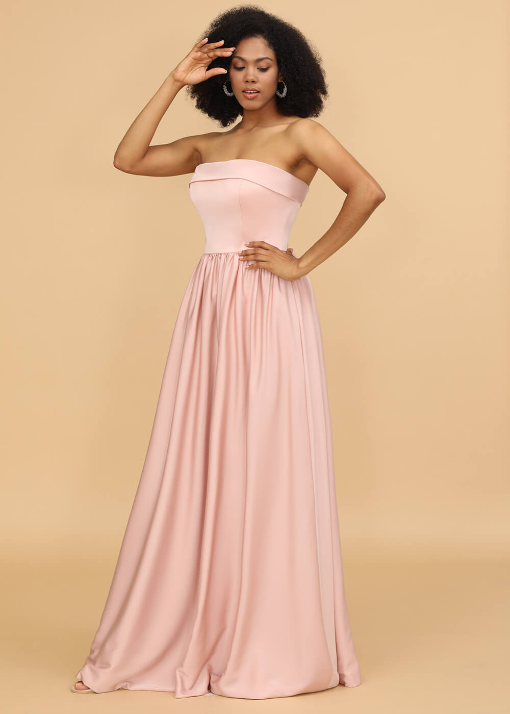 A-line Strapless Maxi Bridesmaid Dress