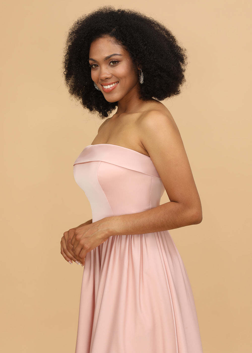 A-line Strapless Maxi Bridesmaid Dress
