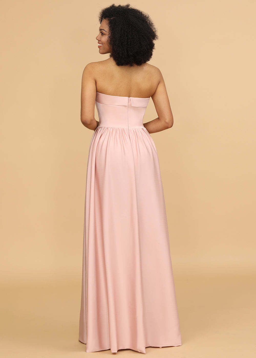A-line Strapless Maxi Bridesmaid Dress
