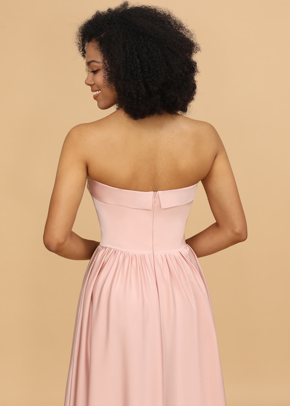 A-line Strapless Maxi Bridesmaid Dress