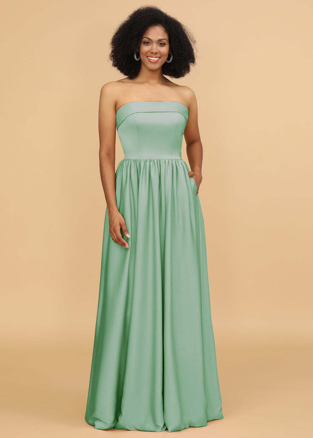 A-line Strapless Maxi Bridesmaid Dress