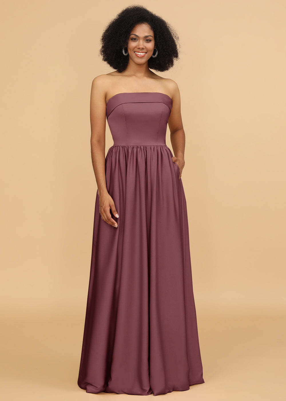 A-line Strapless Maxi Bridesmaid Dress