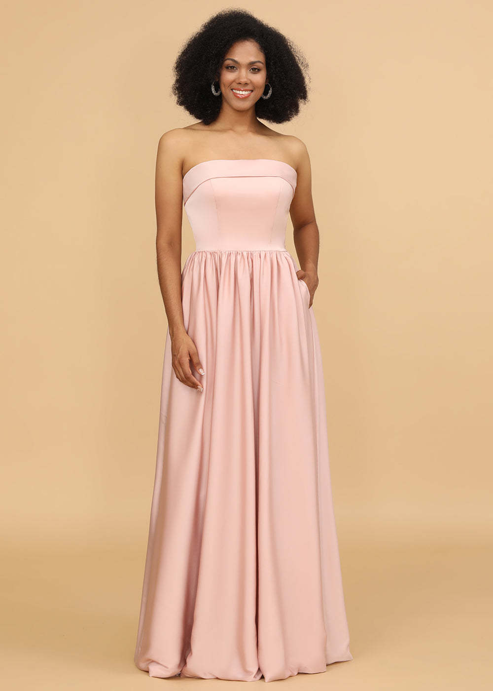 A-line Strapless Maxi Bridesmaid Dress
