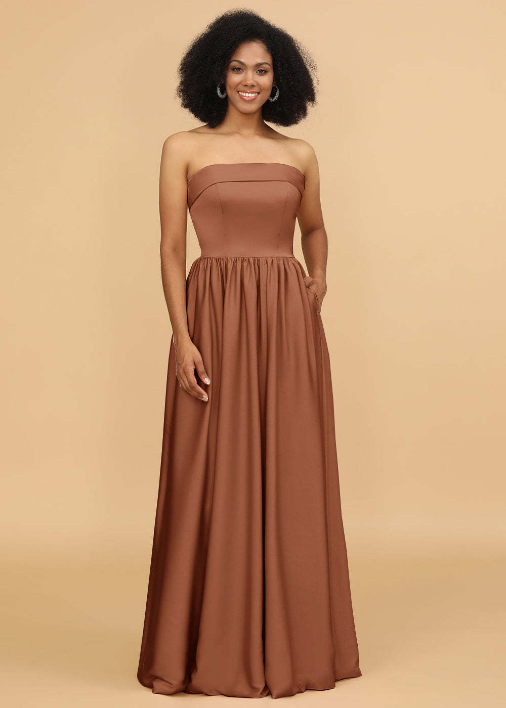 A-line Strapless Maxi Bridesmaid Dress