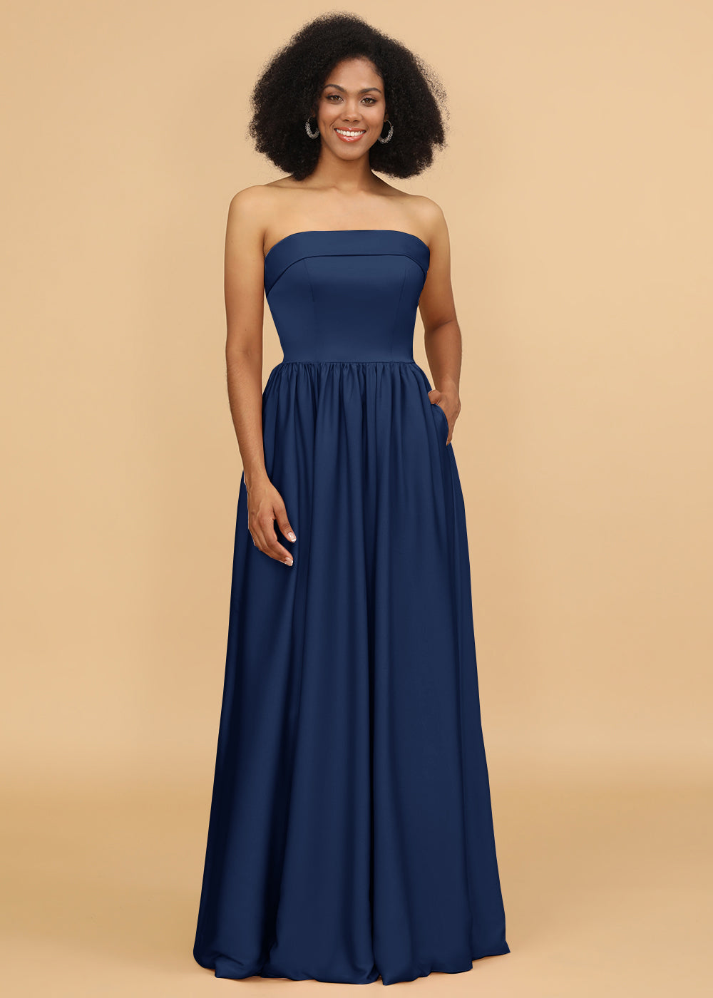 A-line Strapless Maxi Bridesmaid Dress