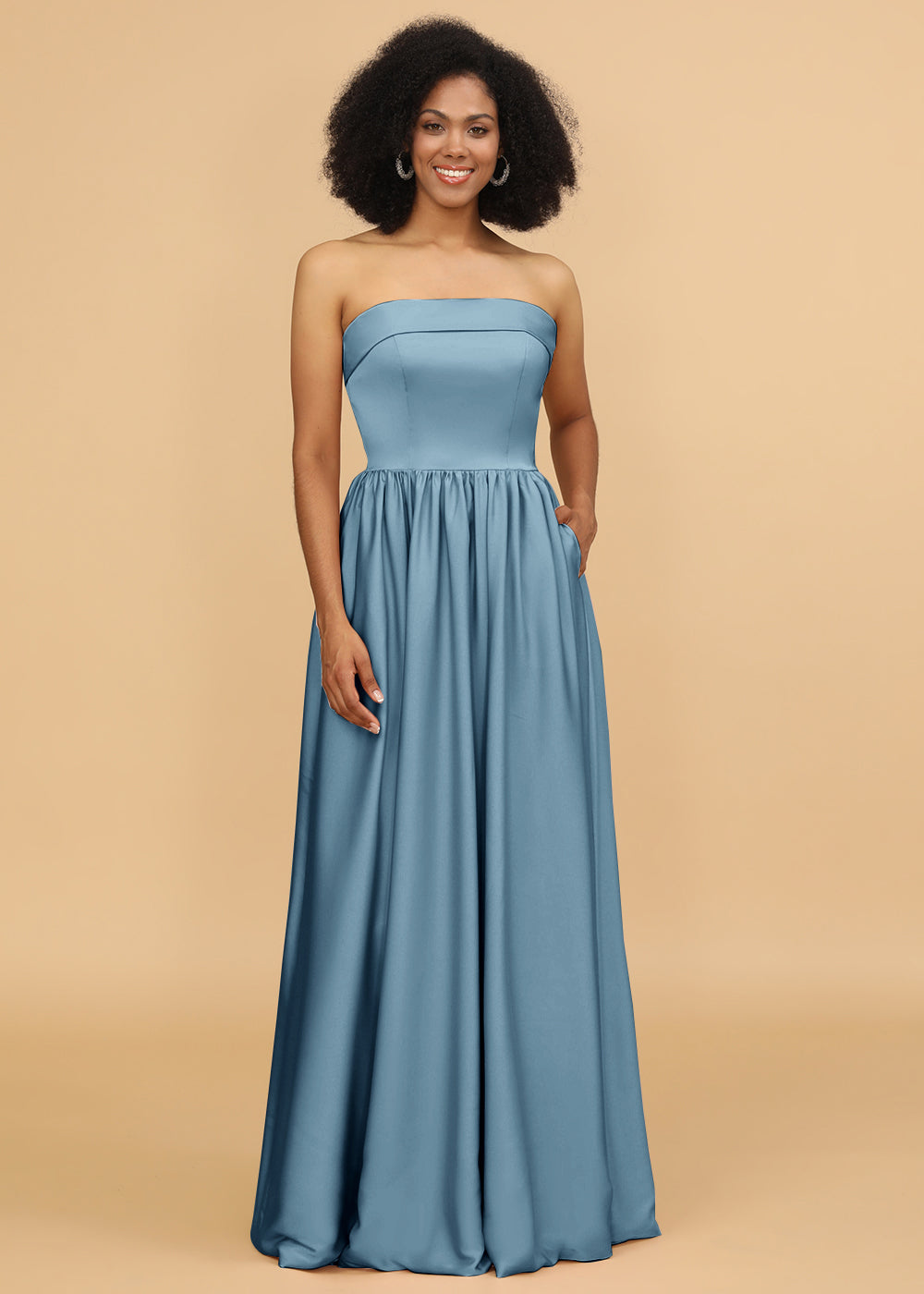 A-line Strapless Maxi Bridesmaid Dress