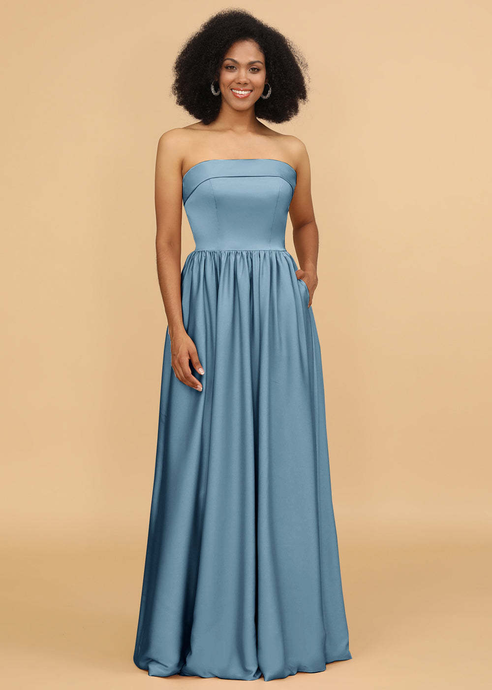 A-line Strapless Maxi Bridesmaid Dress