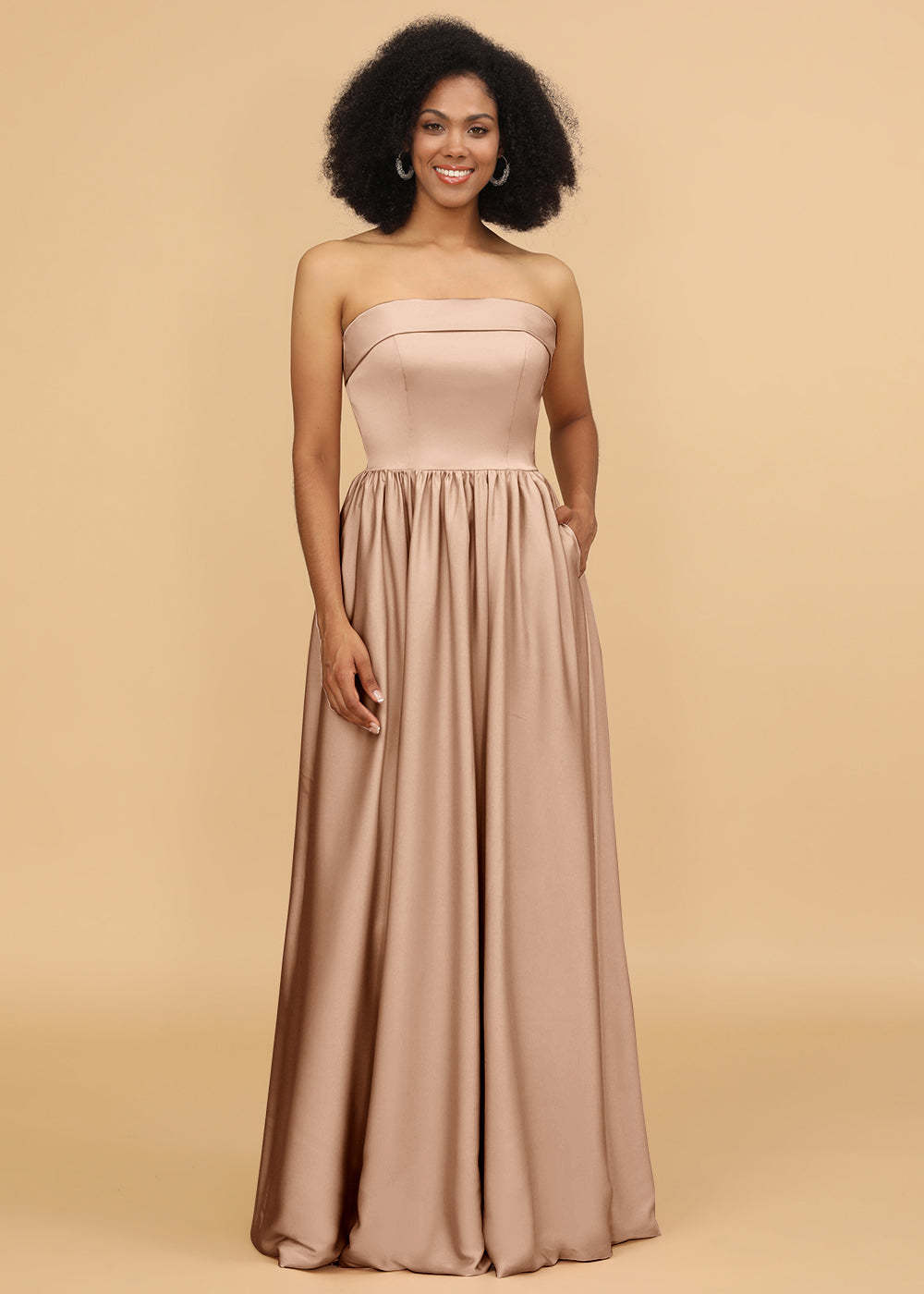 A-line Strapless Maxi Bridesmaid Dress