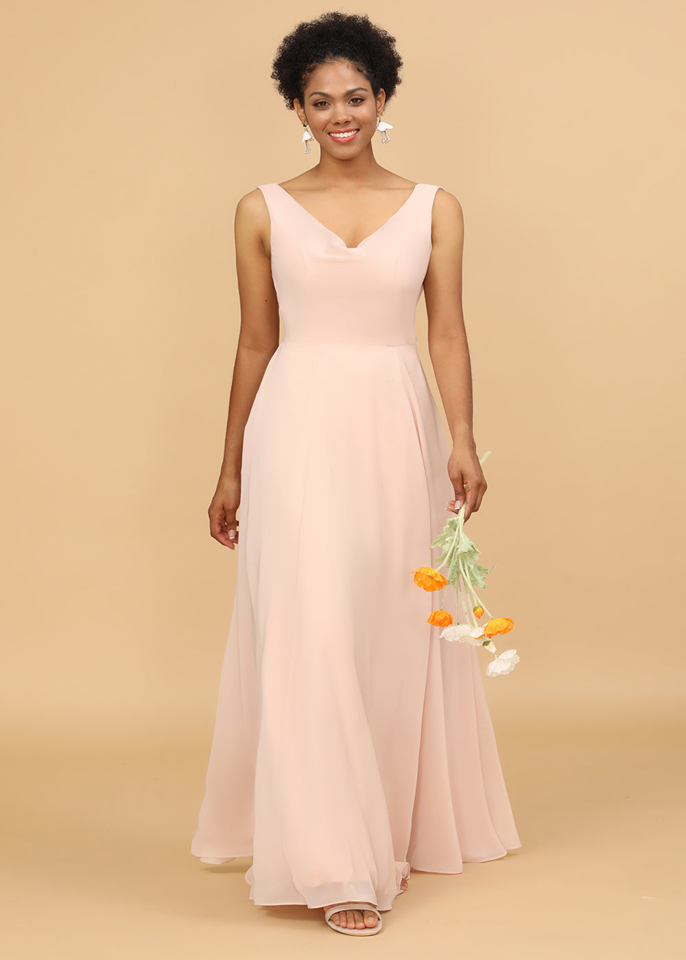 Cowl Back A-line Maxi Bridesmaid Dress