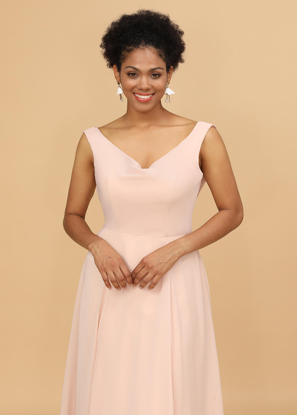 Cowl Back A-line Maxi Bridesmaid Dress