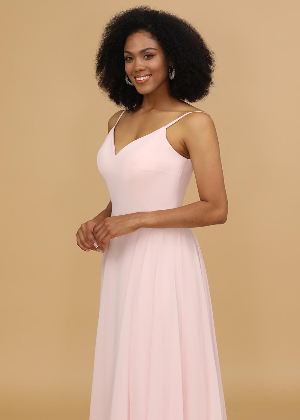 Chiffon V-neck Spaghetti Strap Bridesmaid Dress