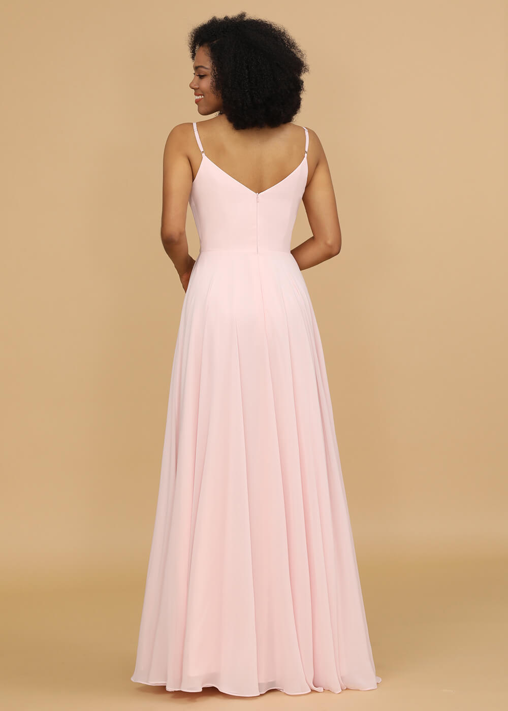 Chiffon V-neck Spaghetti Strap Bridesmaid Dress