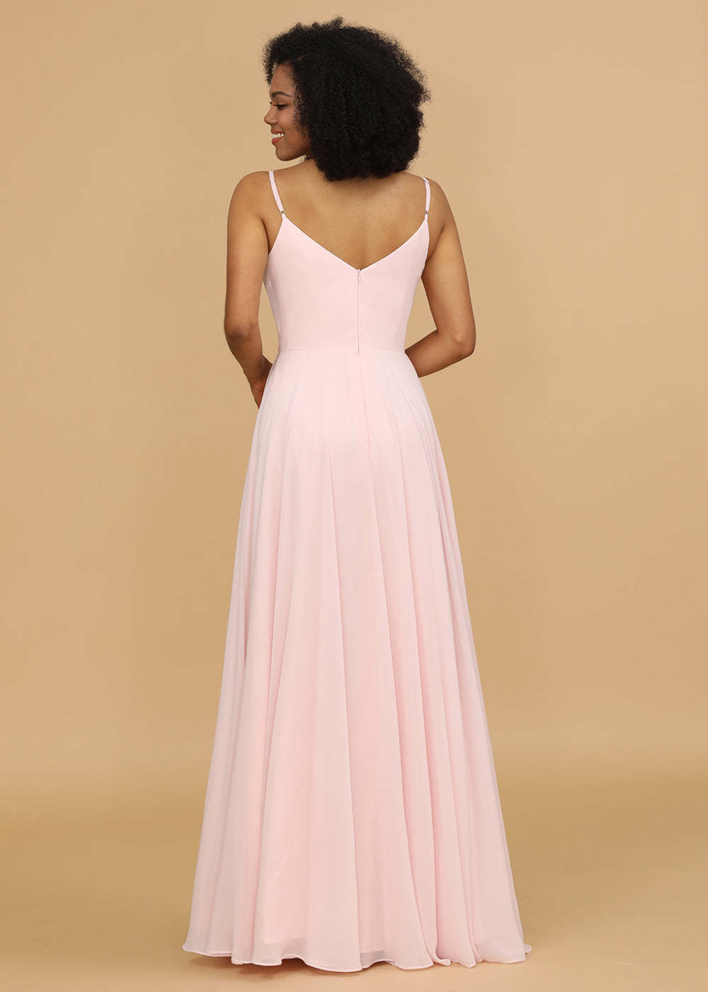 Chiffon V-neck Spaghetti Strap Bridesmaid Dress