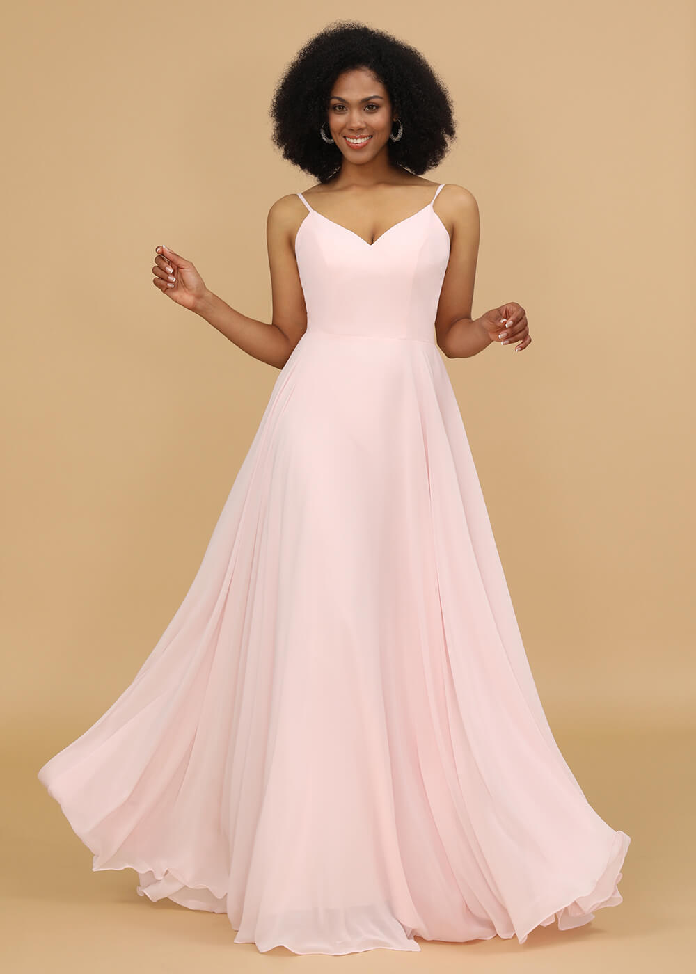 Chiffon V-neck Spaghetti Strap Bridesmaid Dress