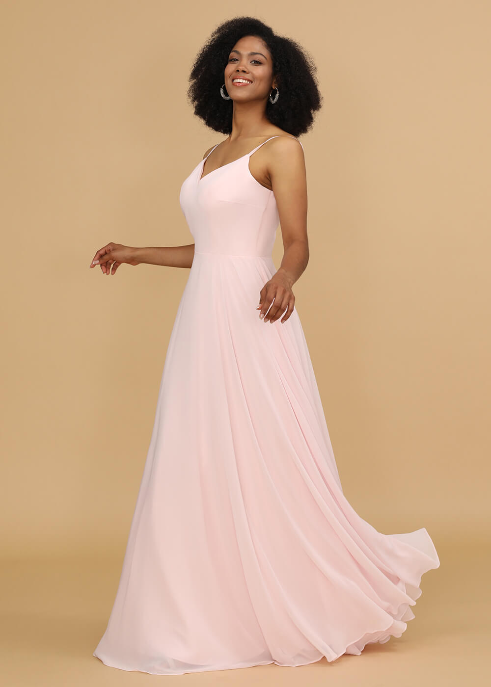 Chiffon V-neck Spaghetti Strap Bridesmaid Dress
