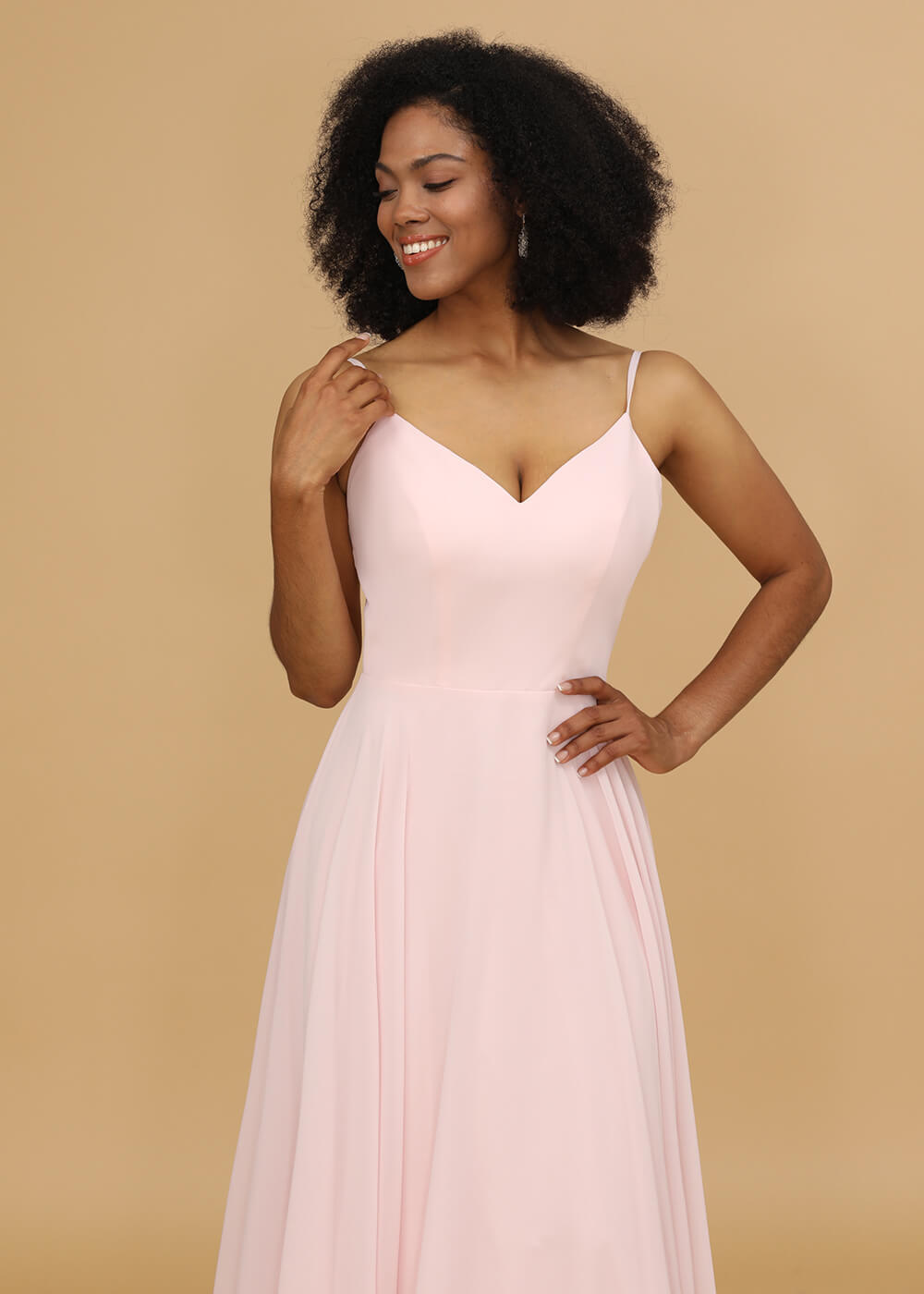 Chiffon V-neck Spaghetti Strap Bridesmaid Dress