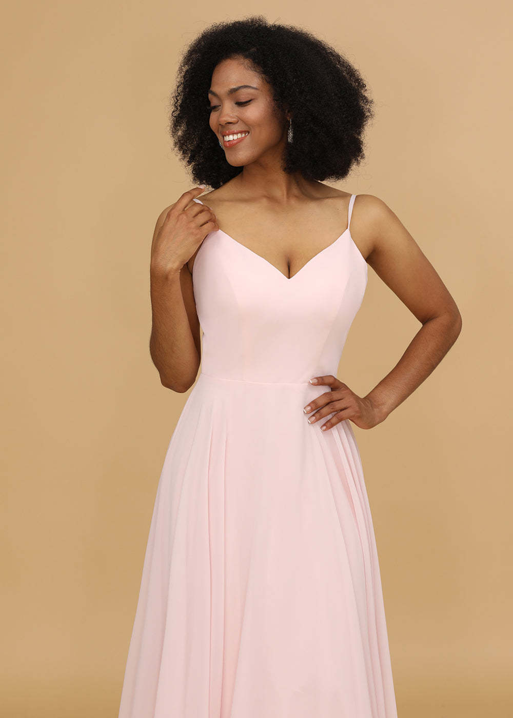 Chiffon V-neck Spaghetti Strap Bridesmaid Dress