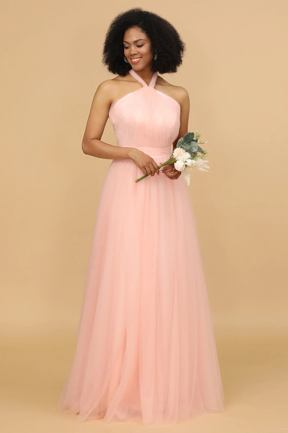 Halter Neck Tulle A-line Bridesmaid Dress