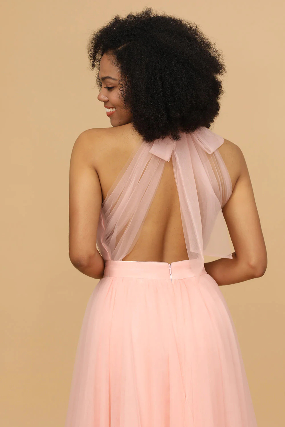 Halter Neck Tulle A-line Bridesmaid Dress