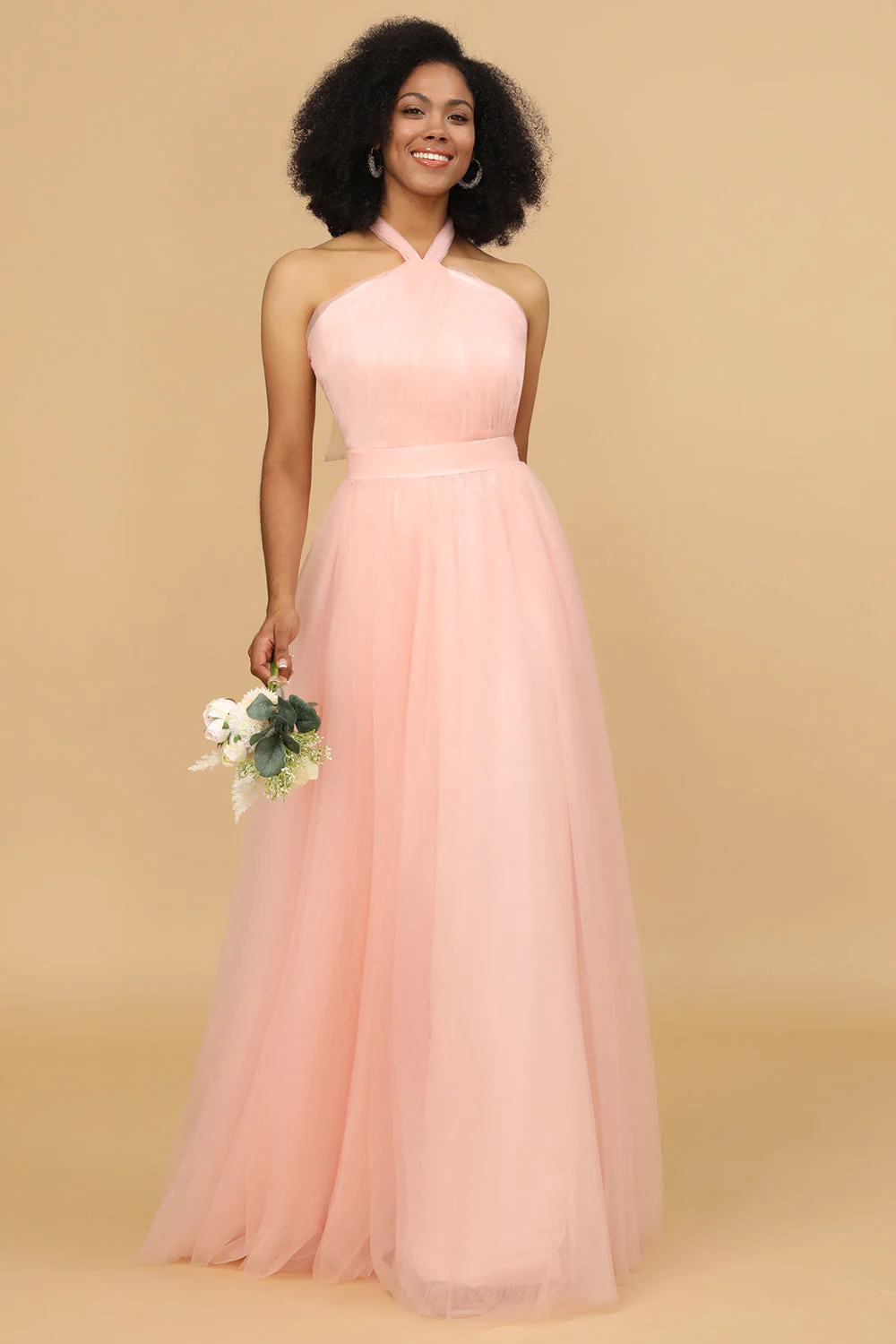 Halter Neck Tulle A-line Bridesmaid Dress
