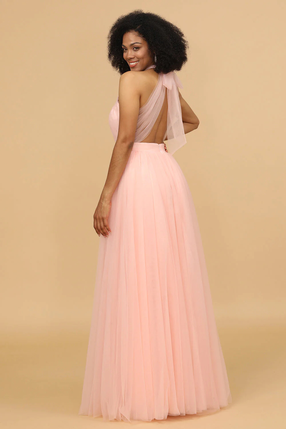 Halter Neck Tulle A-line Bridesmaid Dress