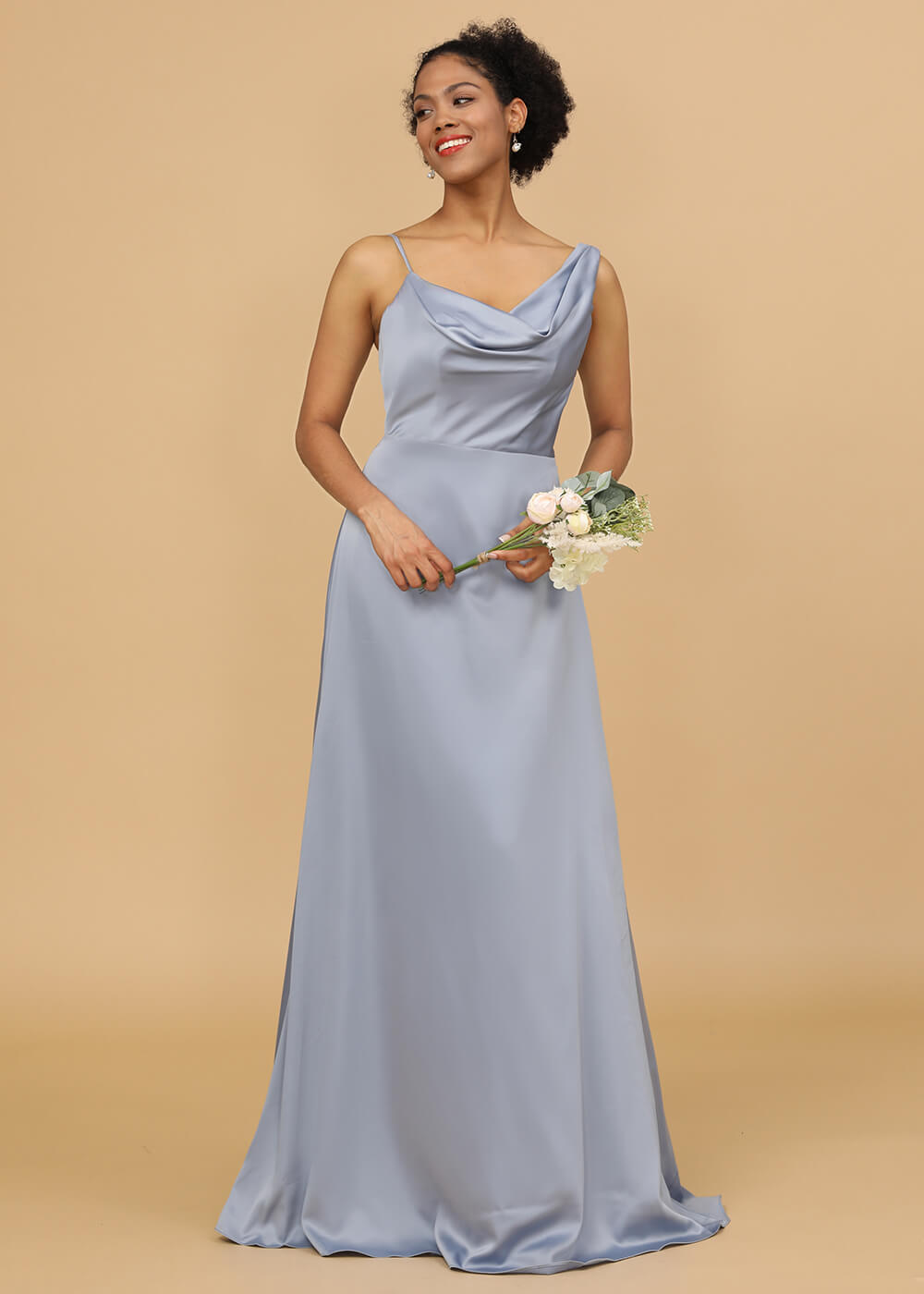 Cowl Neck A-line Satin Bridesmaid Dress