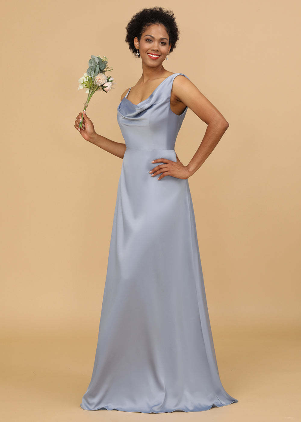 Cowl Neck A-line Satin Bridesmaid Dress