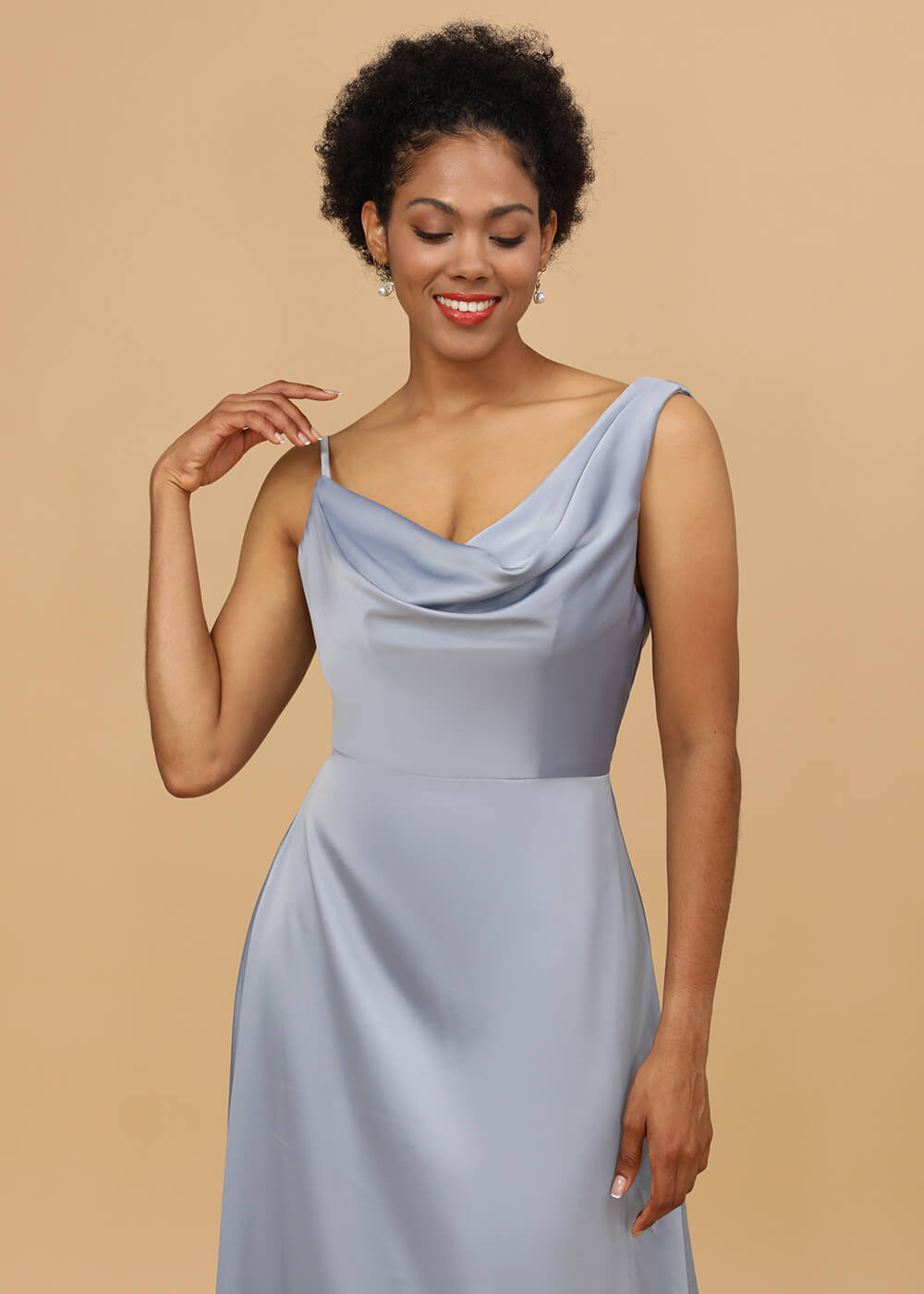 Cowl Neck A-line Satin Bridesmaid Dress