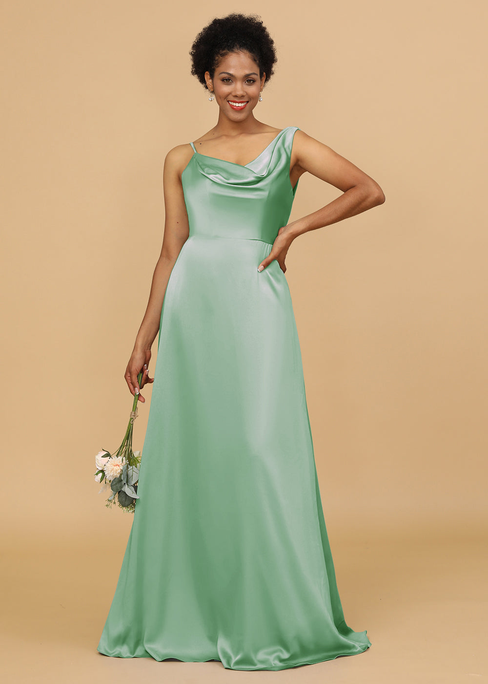 Cowl Neck A-line Satin Bridesmaid Dress