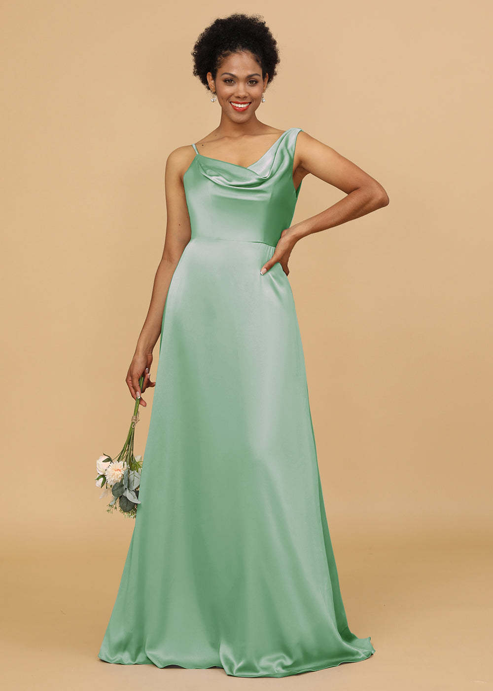 Cowl Neck A-line Satin Bridesmaid Dress