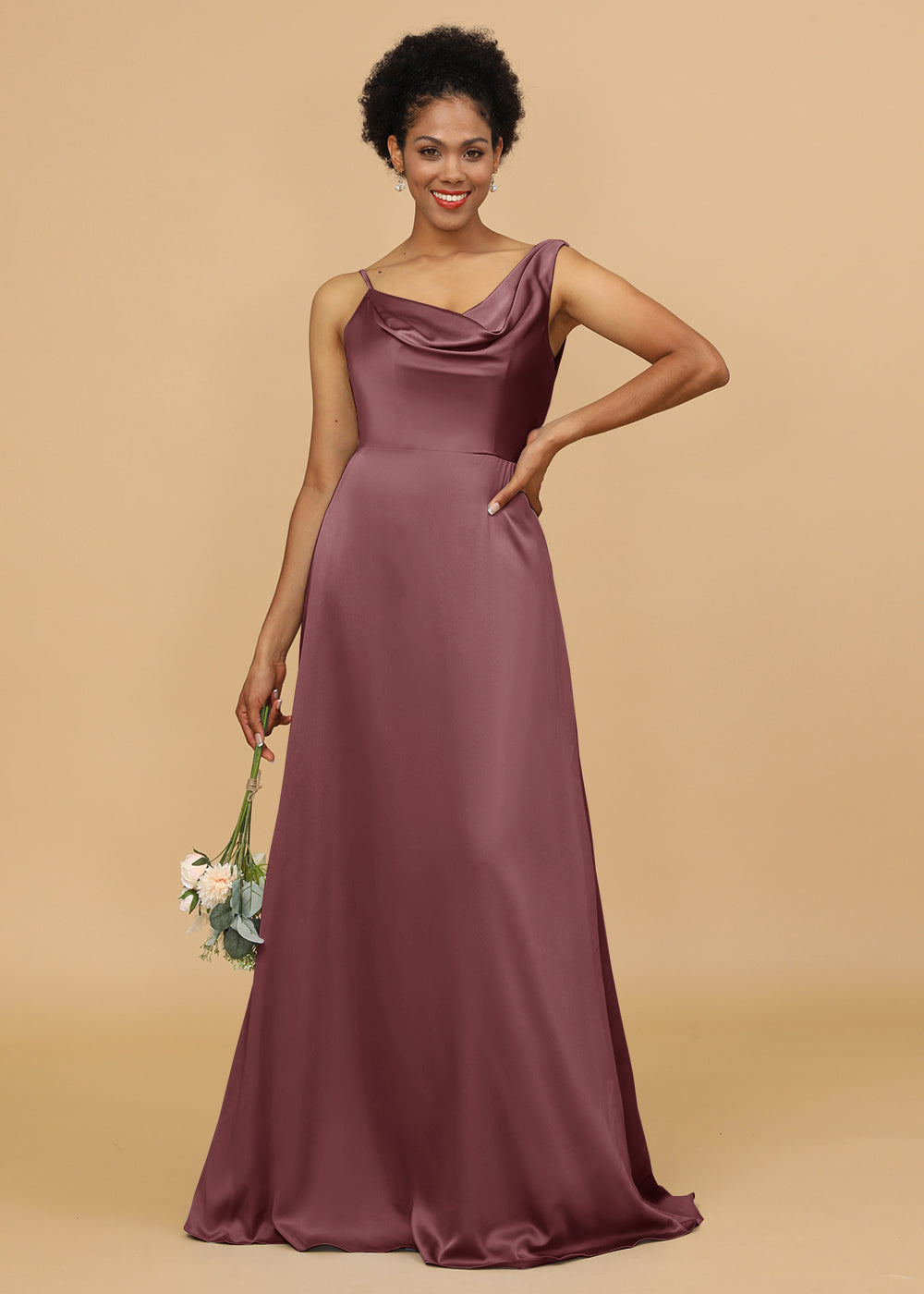 Cowl Neck A-line Satin Bridesmaid Dress