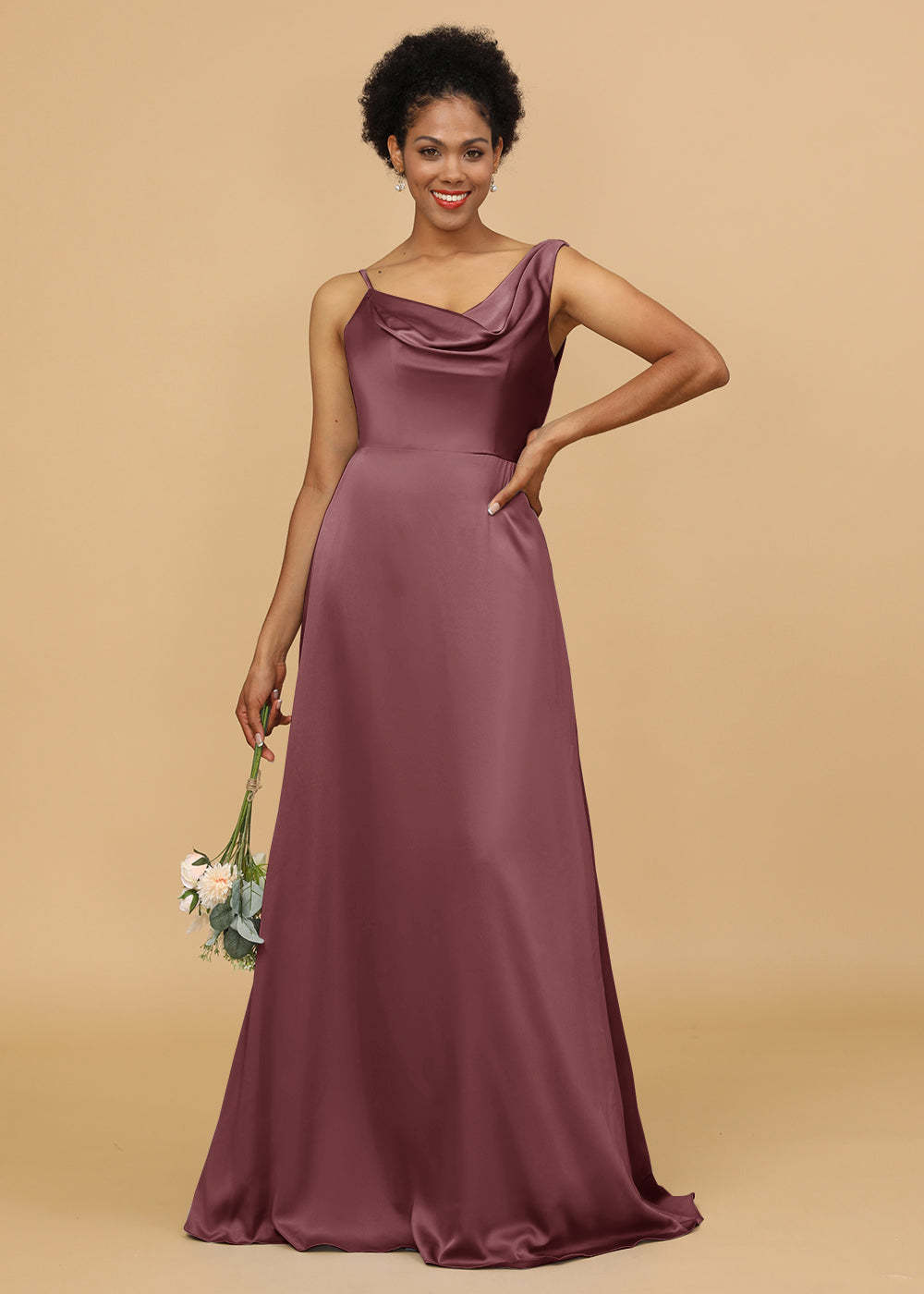 Cowl Neck A-line Satin Bridesmaid Dress