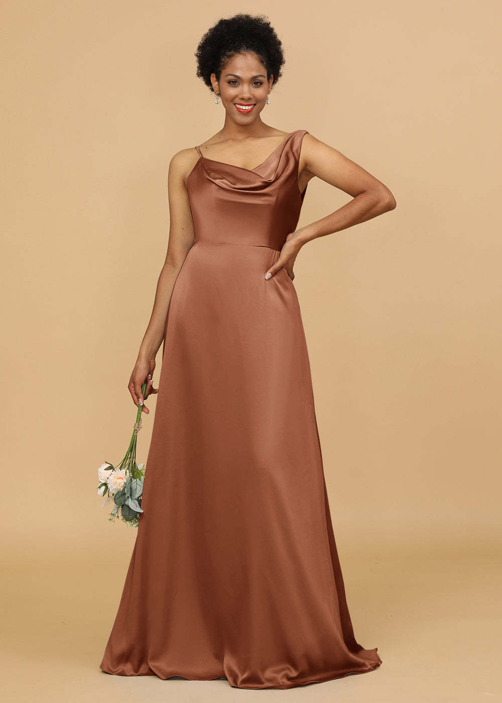 Cowl Neck A-line Satin Bridesmaid Dress