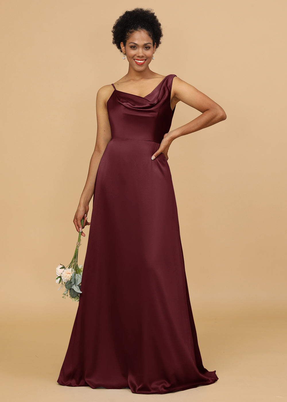Cowl Neck A-line Satin Bridesmaid Dress