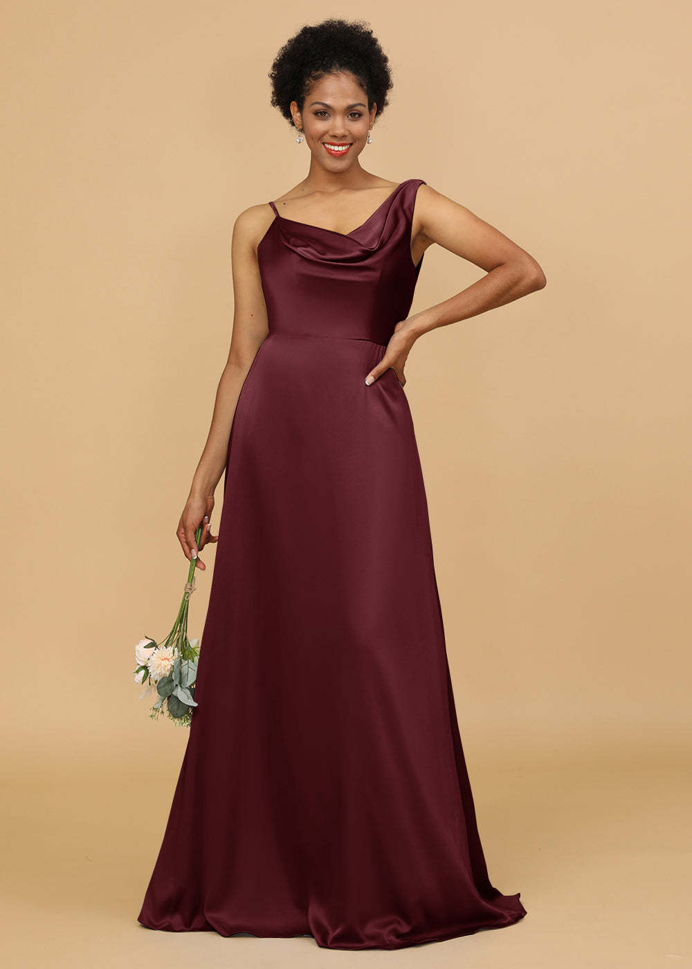 Cowl Neck A-line Satin Bridesmaid Dress
