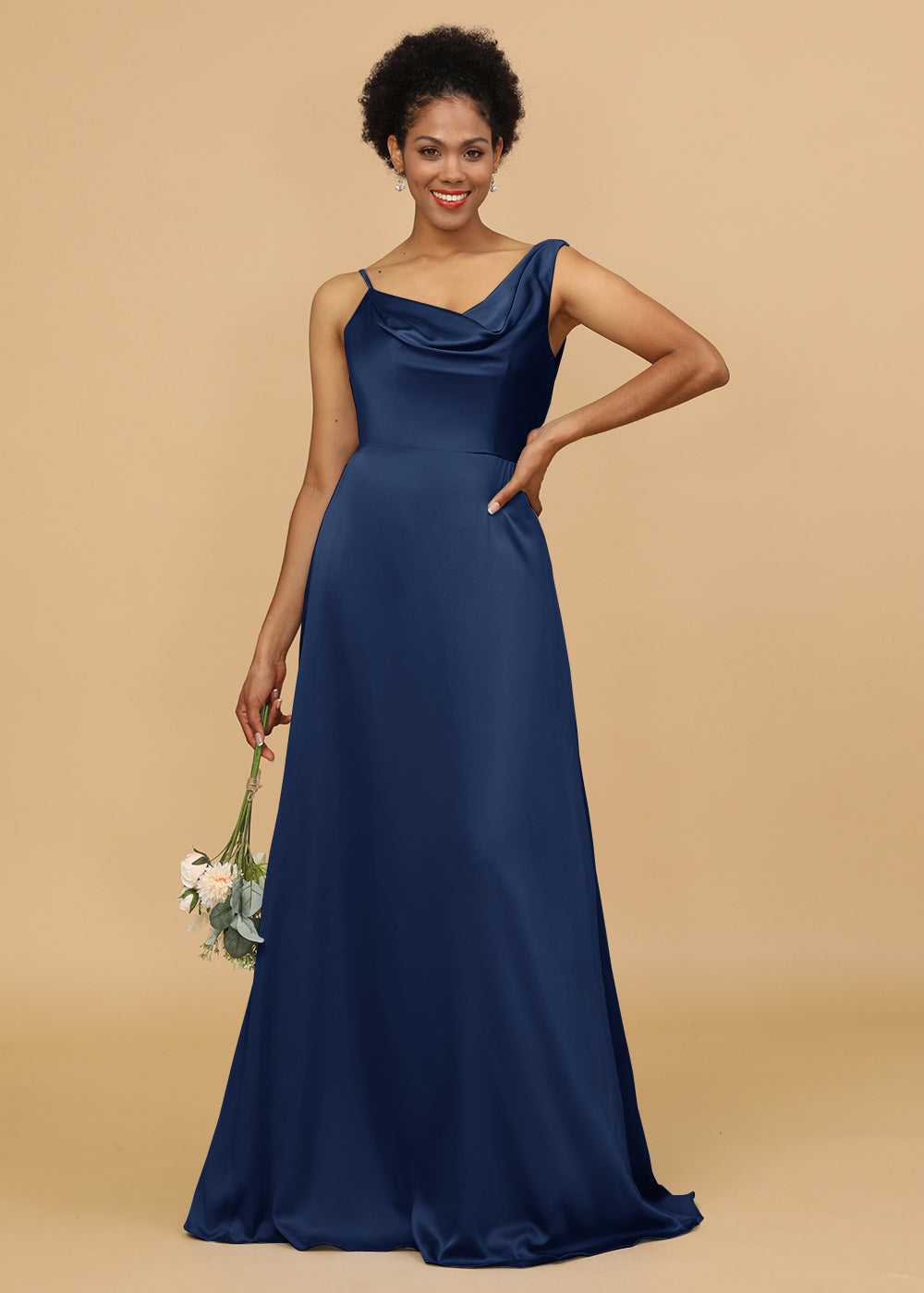 Cowl Neck A-line Satin Bridesmaid Dress