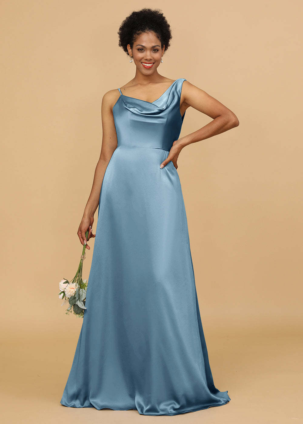 Cowl Neck A-line Satin Bridesmaid Dress