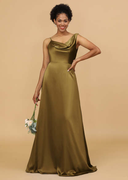 Cowl Neck A-line Satin Bridesmaid Dress