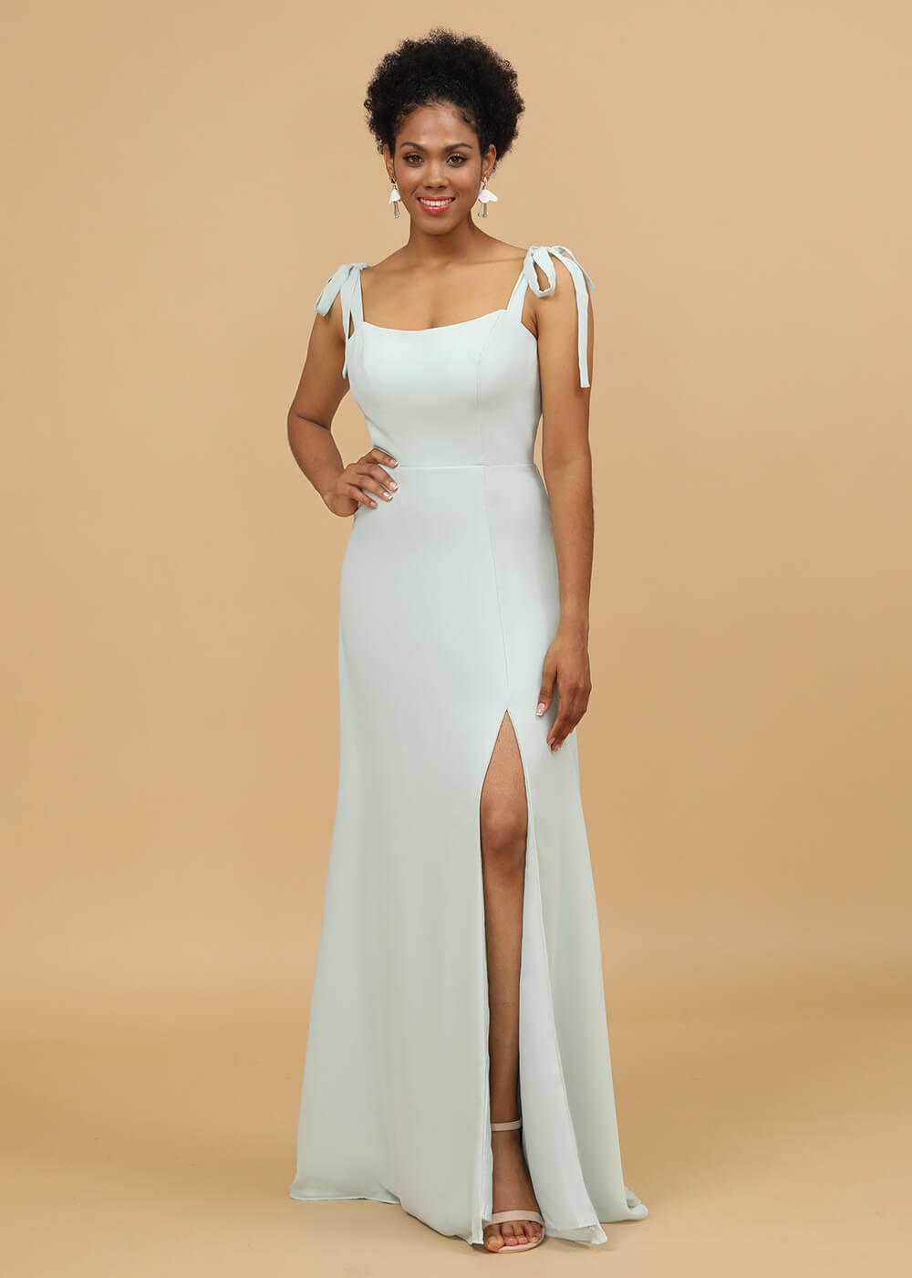 Sheath Spaghetti Strap Bridesmaid Dress with Slit